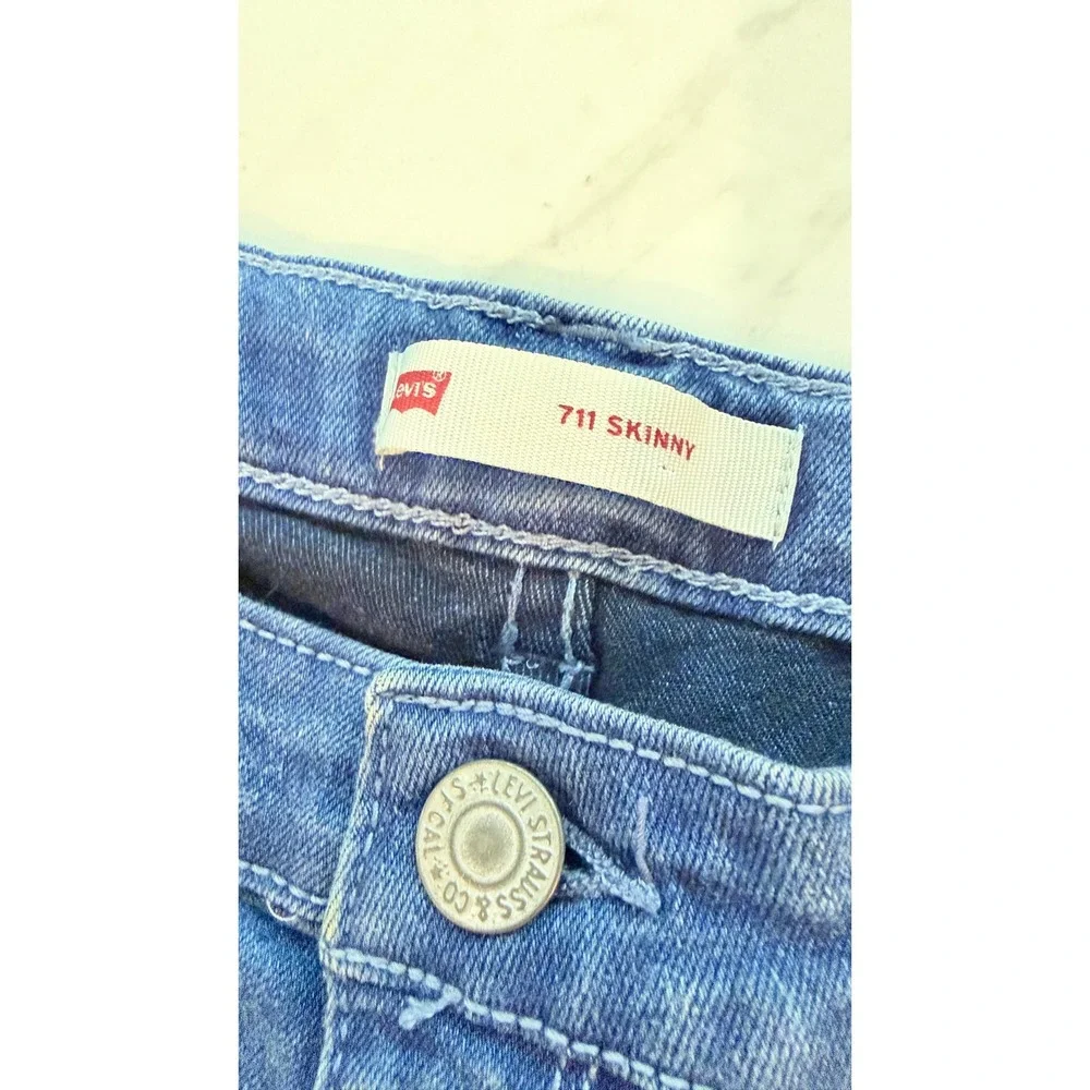 Levis Girls 711 Skinny Jeans Blue Denim Adjustable Waist Size 14